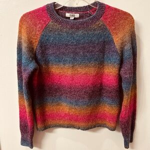 BB Dakota by Steve Madden Cropped Wool Blend Sweater Rainbow Ombré Sz S